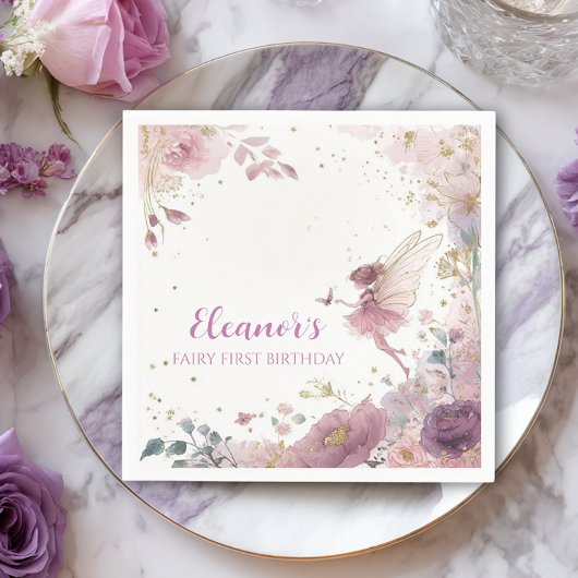 Floral Fairy First Birthday Personalised Napkin スタンダードカクテルナプキン