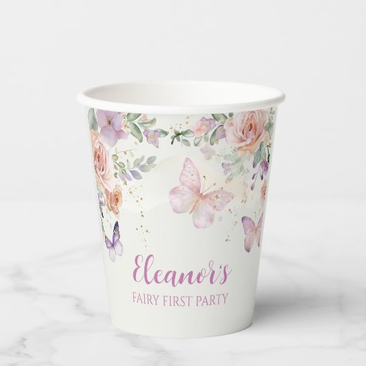 Floral Fairy First Birthday Personalised Paper Cup 紙コップ (正面)