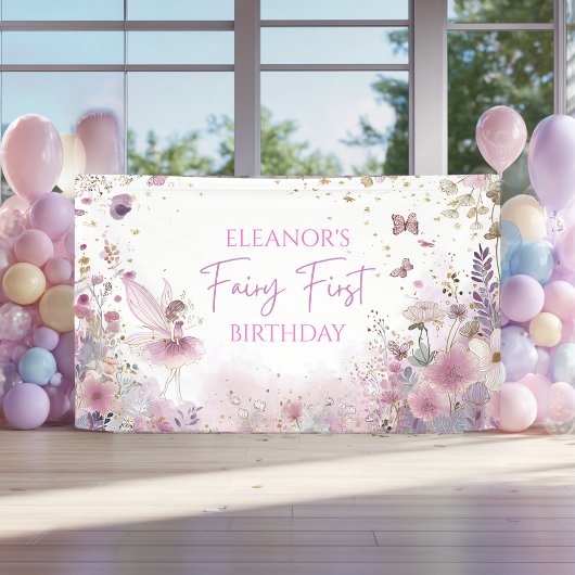 Floral Fairy First Birthday Personalised Party 横断幕