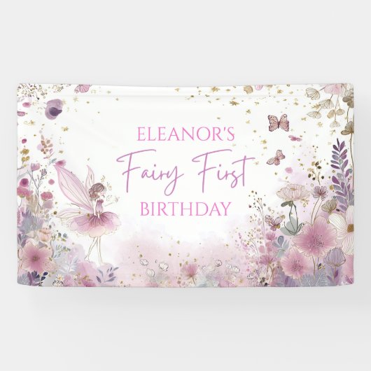Floral Fairy First Birthday Personalised Party 横断幕 (横)