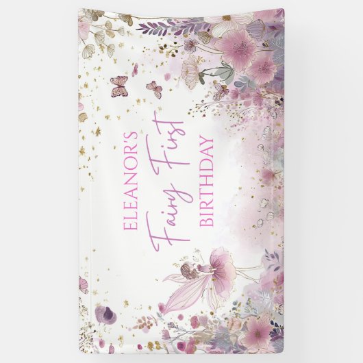 Floral Fairy First Birthday Personalised Party 横断幕 (縦)