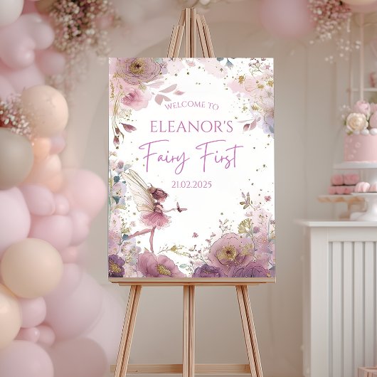 Floral Fairy First Birthday Personalised Welcome ポスター
