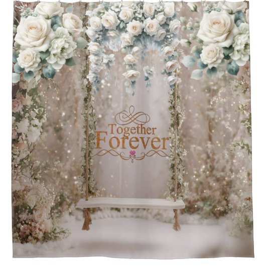 Floral Fairy Lights Wedding Backdrop Shower  シャワーカーテン (正面)