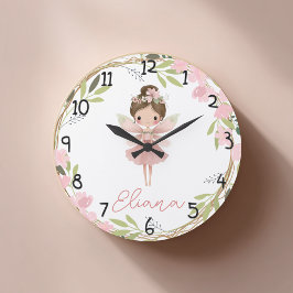 Floral Fairy Watercolor Personalised Kids Clock ラージ壁時計