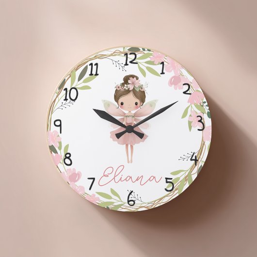Floral Fairy Watercolor Personalised Kids Clock ラージ壁時計