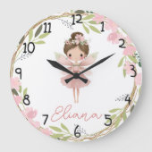 Floral Fairy Watercolor Personalised Kids Clock ラージ壁時計 (正面)