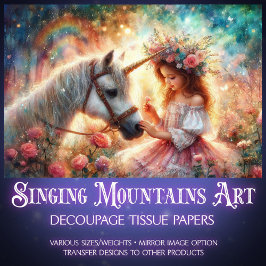 Floral Fairytale Girl and Unicorn Decoupage  薄葉紙