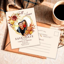 Floral Fall in Love Photo Wedding Save the Date 案内ポストカード