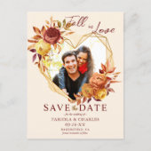Floral Fall in Love Photo Wedding Save the Date 案内ポストカード (正面)