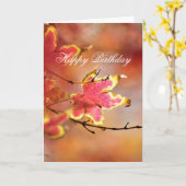 Floral Fall Leaves "Birthday" カード (黄色い花)