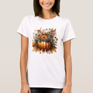 Floral Fall Pumpkin Centerpiece with Autumn Flower Tシャツ