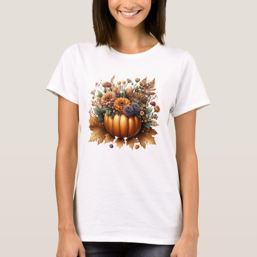 Floral Fall Pumpkin Centerpiece with Autumn Flower Tシャツ (正面)