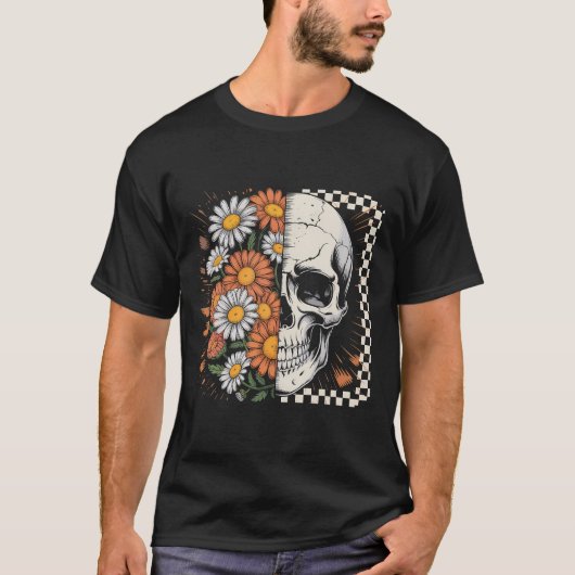 Floral Fall Skeleton Boho Halloween Tシャツ (正面)