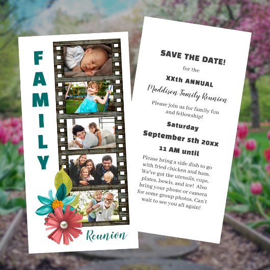 Floral Family Reunion Filmstrip Save the Date 