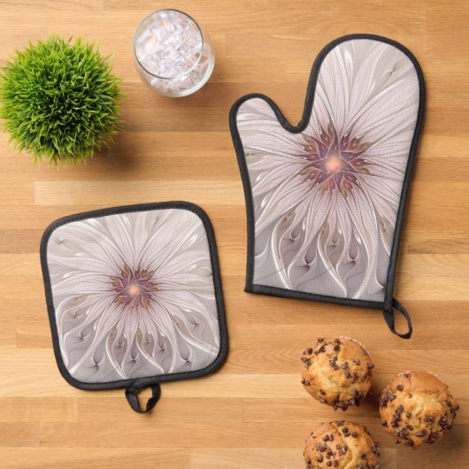 Floral Fantasy, Abstract Modern Pastel Flower 鍋つかみ&鍋敷きセット (トップダウン)