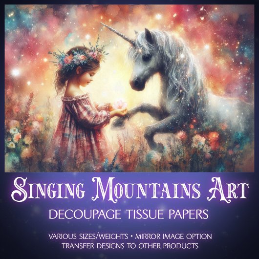 Floral Fantasy Girl and Unicorn Decoupage  薄葉紙