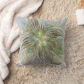 Floral Fantasy Modern Fractal Art Flower With Gold クッション (ブランケット)