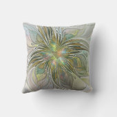 Floral Fantasy Modern Fractal Art Flower With Gold クッション (裏面)