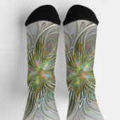Floral Fantasy Modern Fractal Art Flower With Gold ソックス (上部)
