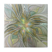 Floral Fantasy Modern Fractal Art Flower With Gold タイル (正面)