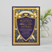 Floral Fantasy Swords Shield Monogram Wedding 箔招待状 (立ち正面)