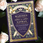 Floral Fantasy Swords Shield Monogram Wedding 箔招待状