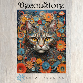 Floral Feline Decoupage 薄葉紙