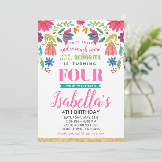 Floral Fiesta 4th Birthday Invitation 招待状 (スタンド正面)