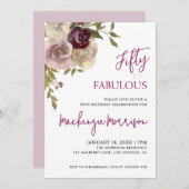 Floral Fifty and Fabulous Script Birthday Party 招待状 (正面/裏面)