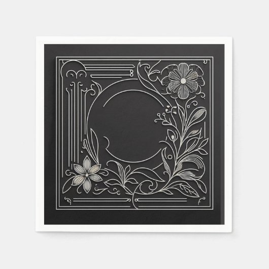 Floral Filigree Frame スタンダードカクテルナプキン (正面)