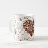 Floral First Coffee Beans Heart コーヒーマグカップ (正面左)