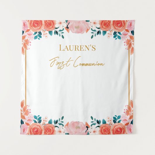 Floral First Communion Girly Backdrop タペストリー (正面)