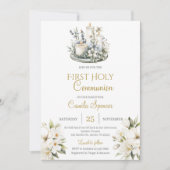 Floral First Holy Communion for girl Invitation 招待状 (正面)
