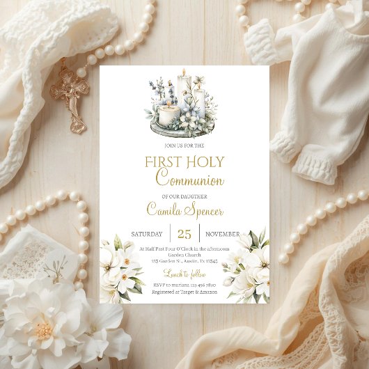 Floral First Holy Communion for girl Invitation 招待状