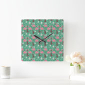Floral flamingo seamless pattern pink green スクエア壁時計 (ホーム)