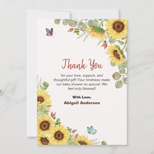 Floral Flower Baby Shower Thank You Flat Cards サンキューカード (正面)