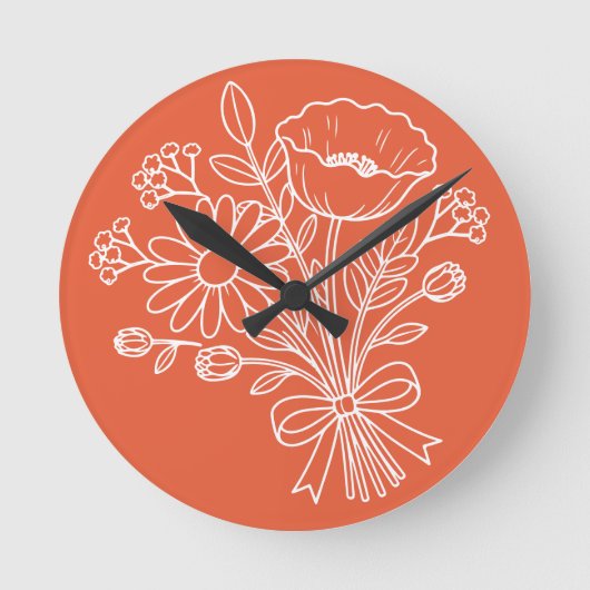 Floral Flower Clock Design ラウンド壁時計 (正面)
