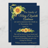 Floral Flower Death and Funeral Announcement Blue  案内状 (正面/裏面)