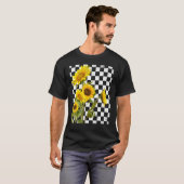 Floral Flower Enthusiast Checkerboard Chess Sunflo Tシャツ (正面フル)