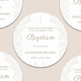 Floral Flowers Christian Cross Baptism Thank You ラウンドシール
