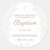 Floral Flowers Christian Cross Baptism Thank You ラウンドシール (正面)