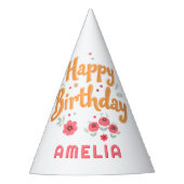 Floral Flowers Happy Birthday Handlettering パーティーハット (正面)