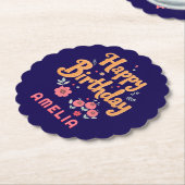 Floral Flowers Happy Birthday Handlettering ペーパーコースター (アングル)