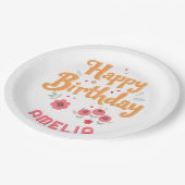 Floral Flowers Happy Birthday Handlettering ペーパープレート (アングル)