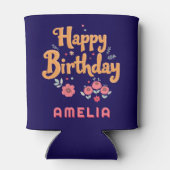 Floral Flowers Happy Birthday Handlettering 缶クーラー (裏面)