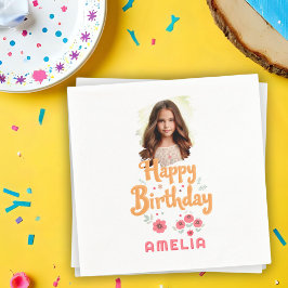 Floral Flowers Happy Birthday Handlettering Photo スタンダードカクテルナプキン