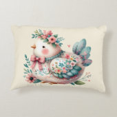 Floral Folk Bird with Pastel Boho Charm アクセントクッション (裏面)