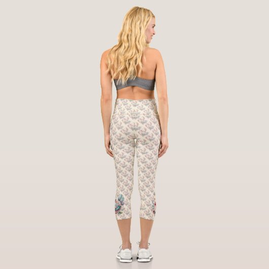 Floral Folk Bird with Pastel Boho Charm カプリレギンス (裏面)