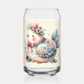 Floral Folk Bird with Pastel Boho Charm ガラス缶 (正面)