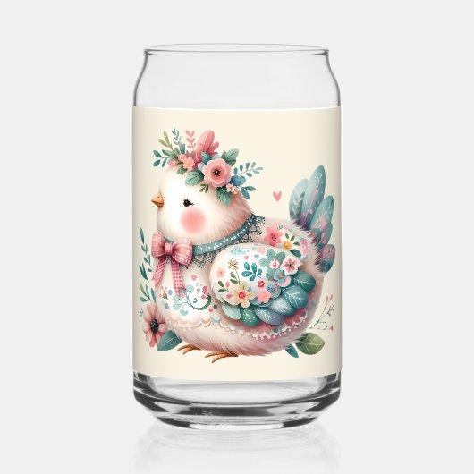 Floral Folk Bird with Pastel Boho Charm ガラス缶 (裏面)